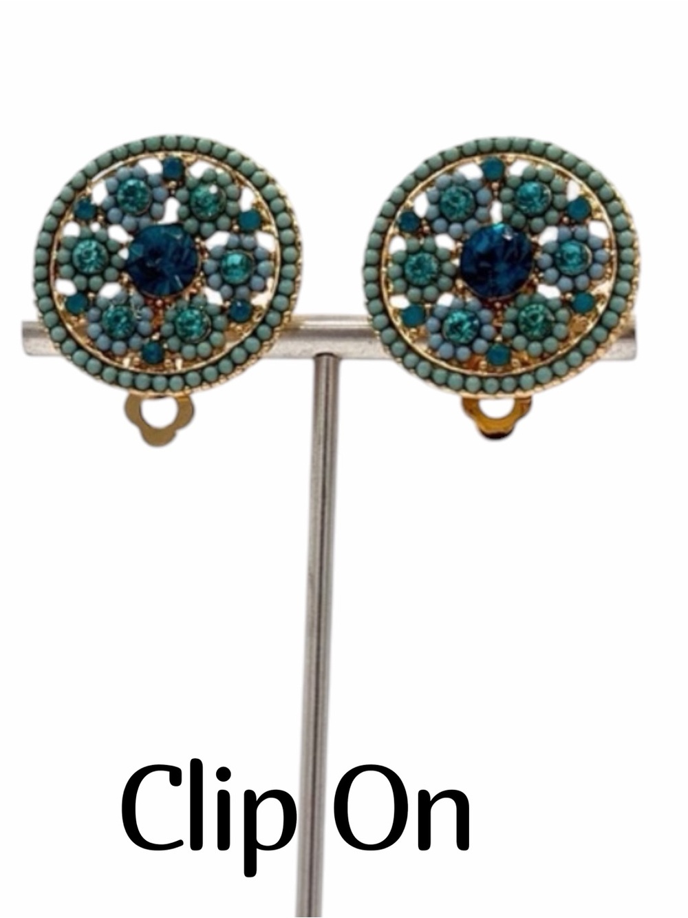 Gabrielle K New York Clip-On Earrings Light Blue Crystals Jewelry